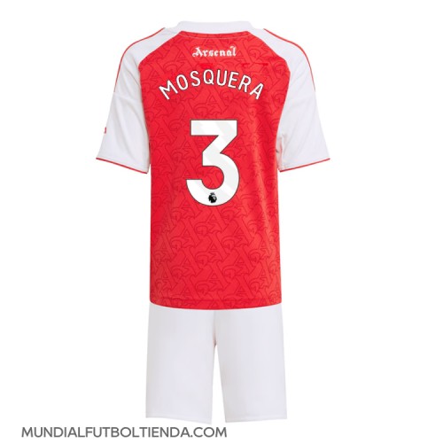 Camiseta Arsenal Cristhian Mosquera #3 Primera Equipación Replica 2025-26 para niños mangas cortas (+ Pantalones cortos)